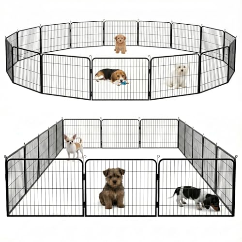 BestPet Dog Playpen 24 Inch 16 Panels Heavy Duty Metal Pet Exercise Pen Indoor Outdoor Fence Panels Anti-Skid Expandable Design - style: 16 panels-without door