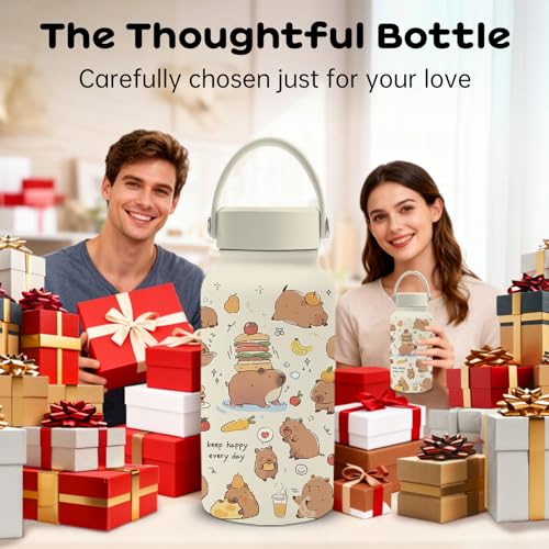 Gifts for Capybara Lover, 25oz Capybara Water Bottle with Straw Lid & Direct-drink Lid- Cute Kapibara Insulated Water Bottles, BPA-free Leakproof Sports Waters Bottle for School Travel, Gift Cup - color: Capibara