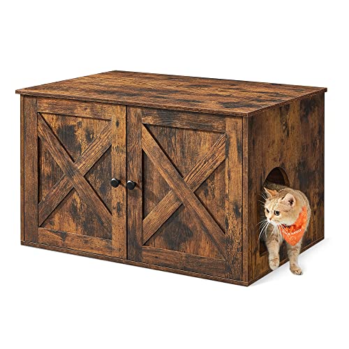 Feandrea Cat Litter Box Enclosure, Litter Box Furniture Hidden with Removable Divider, Indoor Cat House, End Table, 31.5 x 20.9 x 19.7 Inches, Rustic Brown UPCL002X01 - color: Rustic Brown, size: L (31.5"L x 20.9"W x 19.7"H)