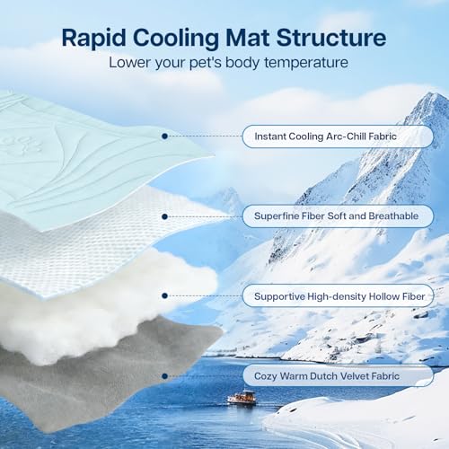 Dog Cooling Mat, Arc-Chill Cold Fabric Delivers Rapid&Lasting Cool 59"x40" | Q-Max>0.5, Portable & Washable, Chew-Resistant, for Extra-Large Dog, Indoor, Outdoor, Car, Crate, All-Season