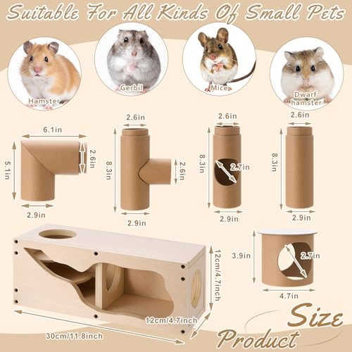 AceOrbit Hamster Tunnel Tubes and Wooden House Set, Composable DIY Hamster Tunnels and Hideout, Small Animal Tube for Mouse Gerbils Mice or Other Small Animals Habitat