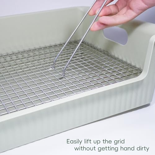 Large Rabbit Litter Box with Widened Stainless Steel Grid, Easy to Clean Guinea Pig Bunny Litter Box for Guinea Pigs Cages,High Back Wall for Small Animals（15×11.2×5.9 in