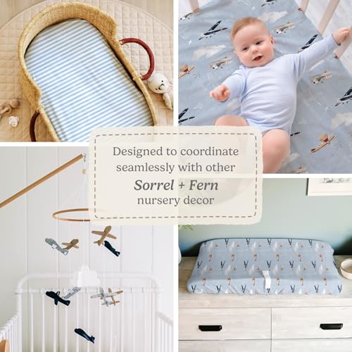 Pack and Play Sheets Fitted, Mini Crib Sheets for Graco Pack N Play Playard (38x26), Ultra Soft Cotton Blend, Safe & Snug Playpen Mattress Sheet for Baby Boys Girls, Airplane in The Clouds, 2-Pack - color: Watercolor Airplanes and Clouds
