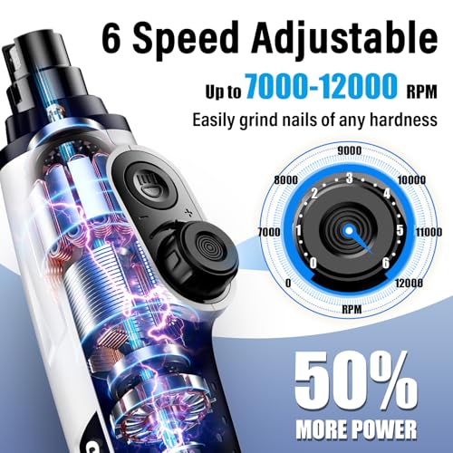Casfuy Smart 6-Speed Dog Nail Grinder - 50% More Power Pet Nail Grinder with 2 LED Lights Quiet Rechargeable Electric Dog Nail Trimmers File Toenail Grinder for Large Medium Small Dogs & Cats (White) - color: White