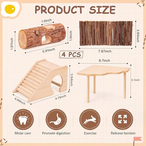 BreezeHug 4 Pcs Hamster Cage Accessories Hamster Platform Hideout Wooden Tunnel Ladder Playhouse Game Climbing Toy with Platform for Pets Dwarf Syrian Mice Degus Gerbils Squirrel(Hole) - style: Tree Hole