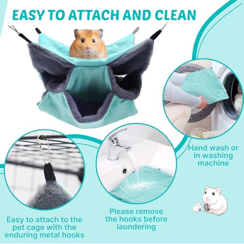 LYART Sugar Glider Pouch Hammock Bed Bedding, Sugar Glider Cage Accessories Toys for Rat, 3-Layer Hammock Make Pet Cages More Three-Dimensional (3.Grey+Mint) - color: 3.Grey+Mint