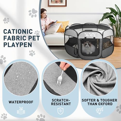 Large Cat Playpen for Multiple Cats, Extra Spacious Pet Tent Playground, Portable Dog Exercise Pen with Room for Toys & Bed, Indoor/Outdoor Enclosure for 2-3 Pets (Light Grey, Large) - color: light grey, size: Large