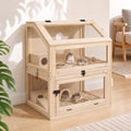2-Tier Wooden Hamster Cage, 28"T Detachable Acrylic Habitat with Top Access | Ventilated Roof, Fold-Down Door, Closeable Passage, Dual Hideouts, Sliding Panels - color: Natural Wood, size: 23.6"L x 15.8"W x 27.6"H