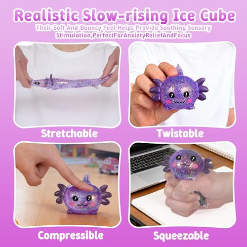 Axolotl Squishy Toy, Soft Slow Rising Sensory Fidget Toy, Cute Stretchy Axolotl Squeeze Toy, Stress Relief Desk Toy Gift for Kids and Adults(Purple) - color: Purple