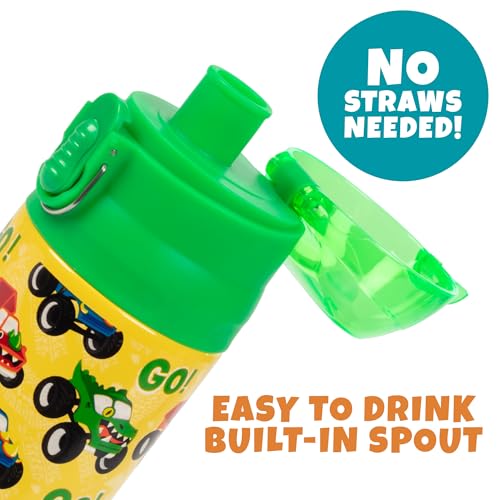 Bentology Stainless Steel 13 Oz Reusable Water Bottle Kids, Monster Truck | Double Wall Insulated, Spill Proof Lid W/Built-in Straw- Keep Liquids Hot or Cold- Easily Fits in Lunch Boxes & Bags - color: Monster Truck