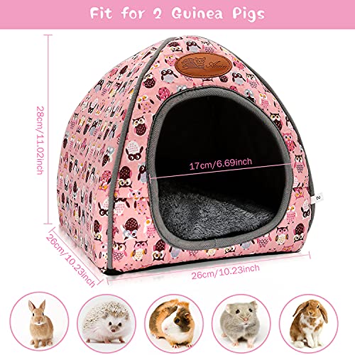 Guinea Pig Bed Hideout, Washable Hamster Cave for Small Animals | Removable Cushion for Cleaning, Warm Fleece Nest, Washable Bed, 10.23 x 10.23 x 11 in, Dwarf Rabbits Hedgehogs - color: Pink