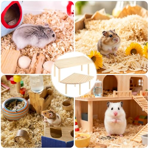 2 Sets Solid Wood Hamster Platform & Corner Platform, Small Pet Cage Accessories for Dwarf Syrian Hamsters Gerbils Mice Degus