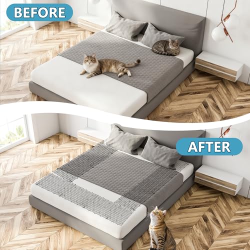 Cat Scat Mat with Spikes for Outdoor and Garden | 6.5 Feet Cat Deterrent Mat with Gentle Spikes for Dogs and Raccoons, with 8 Ground Stakes & 8 Zip Ties, 78.74" x 11" (White) - color: white