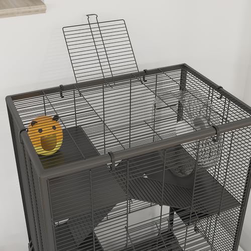 PawHut Large Hamster Cage 9" Deep Tempered Glass Bottom 24"x16"x31.5" Black | 4 Tiers Hamster Tank, Running Wheel, Hut, Water Bottle, Dish, Rat Cage for Syrian, Dwarf, Gerbils, Mouse - size: 23.6"L x 15.7"W x 31.5"H
