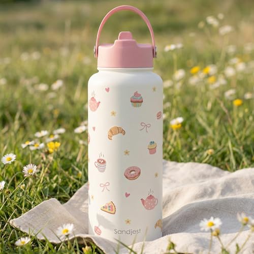 Baking Gift for Women, Water Bottle Stainless Steel 32oz with Lid & Straw, Sweets Aesthetic Insulated Bottles Gifts for Baker Girls Friends Teens Birthday Christmas - color: Baking