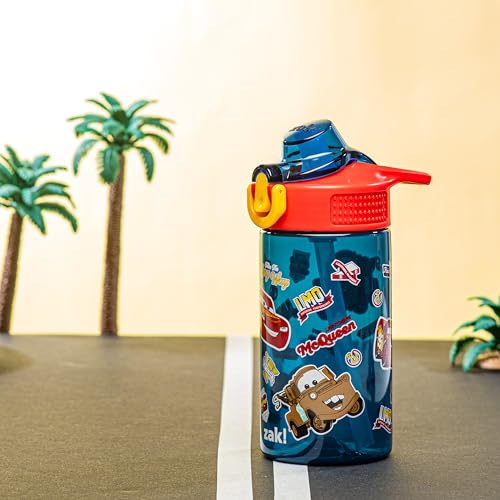 Zak Designs Disney Pixar Cars Sage 16oz Leak-Proof Straw Kids Water Bottle | BPA Free, Durable Plastic, Cupholder Friendly, Dishwasher Safe, Easy to Clean, Lid Lock, Handle, For School, Home, Travel - color: Cars (Lightning McQueen & Mater), size: 16 Ounc