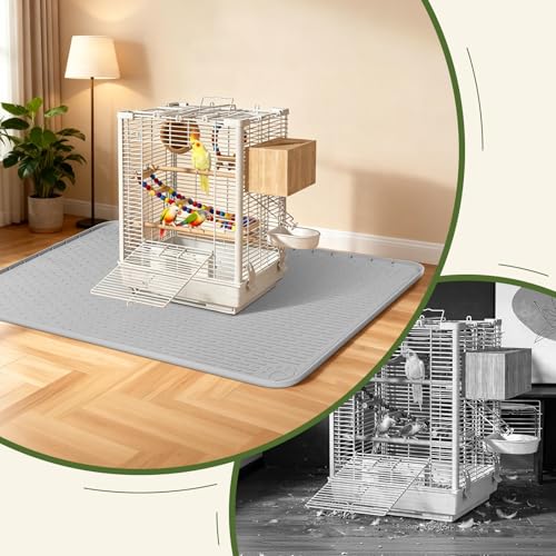 Silicone Bird Cage Mat 57" x 40" Under Crate Floor Protector, Light Grey | Extra Large Waterproof Bird Cage Liner with Raised Edges, Non-Slip Under Crate Mat for Dog Cages, Kennels, Reptile Aquariums - color: Light Gray, size: 57"x40"