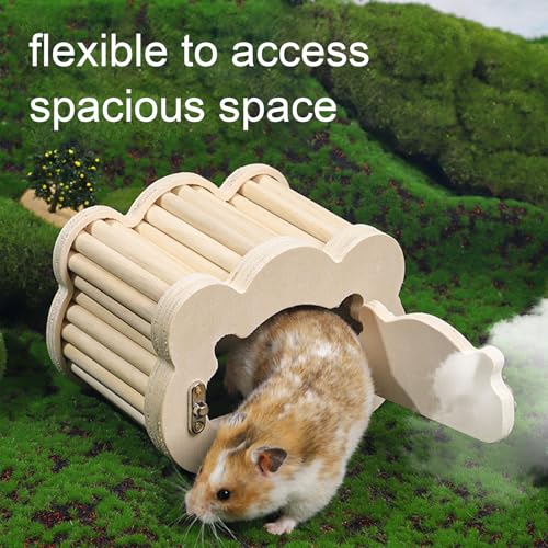 Hamster Hideout, Pine Wood Hamster House and Habitat with Door, Cute Shaped Small Pets Woodland House Habitats Decor for Dwarf Hamster, Gerbils, Degus, Small Animals