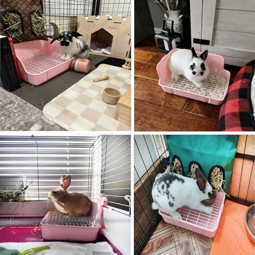 kathson Guinea Pig Litter Box,Bunny Potty Training,Plastic Square Small Animal Toilet,for Hamster Chinchilla Ferret Hedgehog Gerbil (Pink)