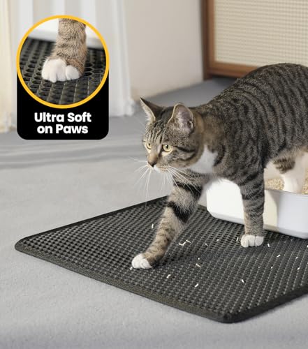 Cat Litter Mat, Upgrade Super Waterproof Back Layer Litter Box Mat, Non Slip, Durable, Soft on Paws Kitty Trapping Matt (24"x18", Black) - color: Black