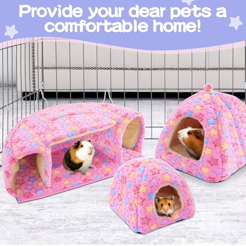 3 Pack Guinea Pig House Accessories, 2 Cozy Guinea Pig Bed and Hideout Tunnel, Chinchillas Hideout for Hamster, Rabbit, Bunny, Chinchillas (Pink, L) - color: Pink