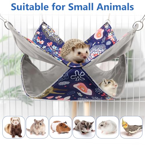 Litewoo Rat Ferret Hammock Hanging Small Animal Hammock Toy Warm Pet Bunk Bed Cage Accessories for Small Animals Ferret Guinea Pig Chinchilla Sugar Glider Hamster Squirrel Parrot Bird(BLUE DEER,SMALL) - size: Small