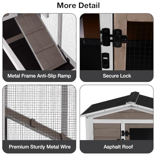 62″ 2-Story Large Rabbit Hutch with Chew-Proof Ramp, 3 Leakproof Trays, Waterproof Roof, 6 Lockable Wheels for Rabbits & Guinea Pigs (Brown) - color: (Brown)