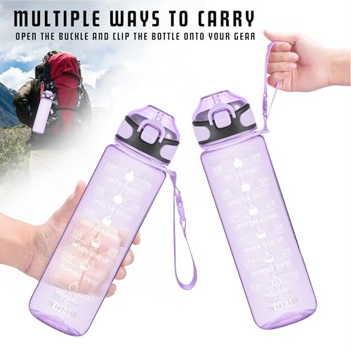 Enerbone 32 oz Water Bottle with Times to Drink and Straw, Motivational Drinking Water Bottles with Carrying Strap, Leakproof BPA & Toxic Free, Ensure You Drink Enough Water for Fitness Gym Outdoor - color: Amethyst