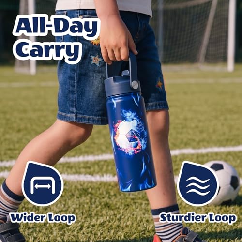 KEWIXY 18 oz Water Bottle with Straw, Easy Slide Lid, Leak Proof, Keep Cold 24H, Vacuum Insulated, Metal Stainless Steel with Handle for School, Blue - color: Blue, size: 18 Ounces