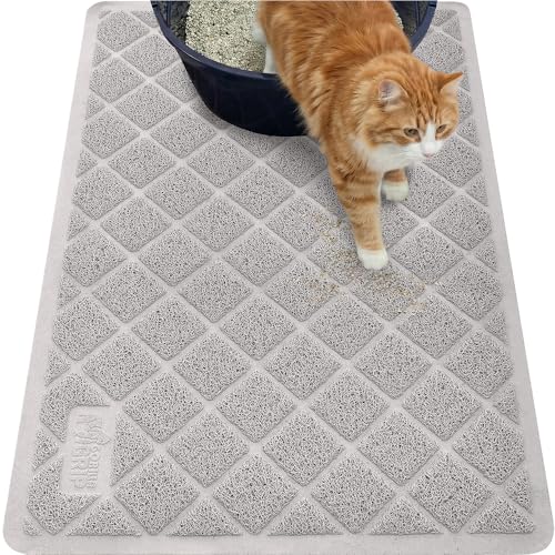 GORILLA GRIP Cat Litter Box Mat, 40x28, Cushioned Coil Mesh Litter Trapping Mats, Scatter Control Supplies for Less Mess, Phthalate Free, Ultra Deep Catch Grooves, Rinse or Vacuum to Clean, Light Gray - color: Light Gray, style: Extra Large (40" x 28")