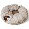 Cat Tunnel with Cat Bed for Indoor Cats, Soft Plush Peekaboo Cat Cave Donut Tunnel, Multifunctional Playground Toys Hideplace for Small Medium Large Kittens, Rabbit, Ferret, Brown - color: BROWN