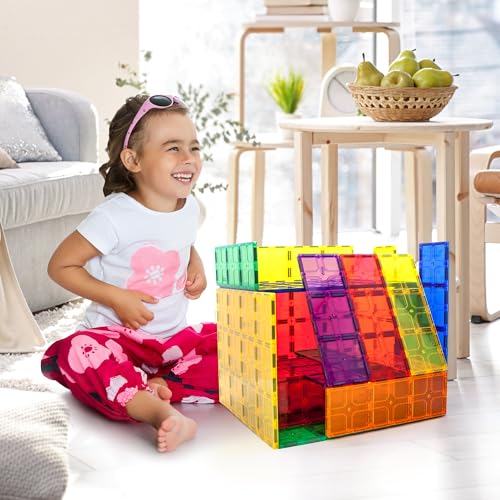 PicassoTiles 28 Piece Large Magnetic Tiles, Stabilizer STEM Set for Kids 3+ | Doubles as foundation, column, pillar support, extra strong magnets, vivid clear colors, safe creative preschool play time - style: 28 pcs XL Plate