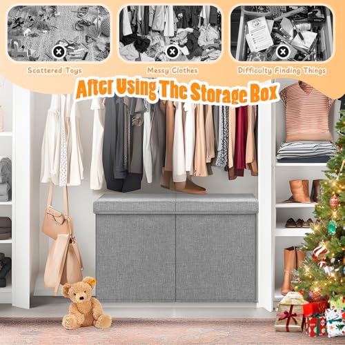 Large Toy Storage Box with Lid & Dividers, Collapsible Kids Toy Chest, Gray | Toy Box for Boys, Girls, Nursery, Bedroom, Living Room, Playroom, 25 x 13 x 16 inches - color: Large Gray