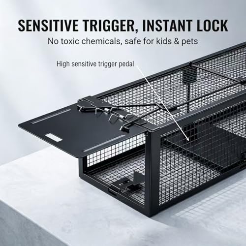 17-inch Large Double-Entry Humane Rat Trap with a Sturdy Metal cage, Suitable for Chipmunk and mice, Featuring a Highly Sensitive Trigger Pedal, for Indoor and Outdoor use