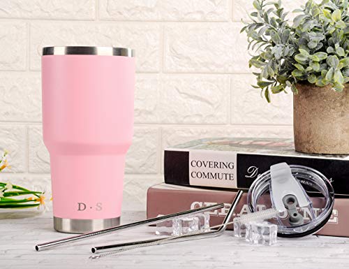 D·S 30 oz Pink Tumbler Double Wall Vacuum Insulated Travel Coffee Mug | Double Wall Vacuum Suit Cold and Hot Drink Fits in standard car cup holders With Splash-Proof Lid - color: Pink