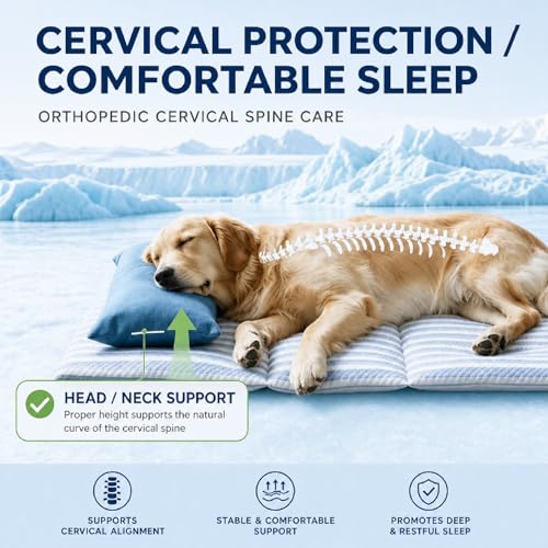 Dog Cooling Mat for Dogs, Cooling Bed for Dogs | 29”×18” Breathable Cooling Mat for Small Dogs, Q-Max 0.485 Portable Washable Pet Cooling Mat for Dog Bed with Pillow - size: Medium（28.4”×18.5”）