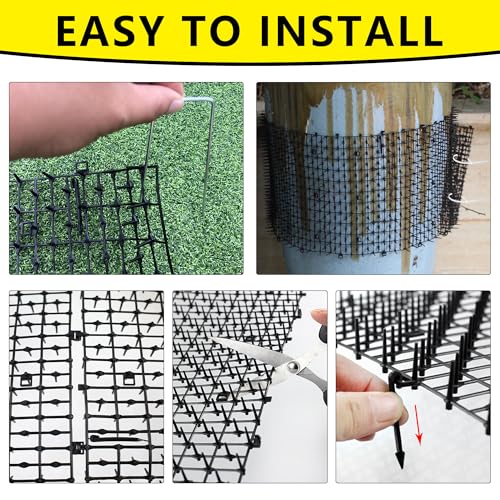Cat Scat Mat with Spikes for Garden 6.5 Feet Cat Deterrent Mat | with Gentle Spikes for Dogs and Raccoons, with 8 Ground Stakes & 8 Zip Ties, 78.74" x 11" (White 2 Pcs) - color: 2Pcs-White
