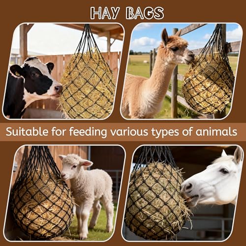 3 Pcs 47" Hay Nets for Horses with Straps & Hooks | Slow Feed Hay Bags for Horses, Hanging Hay Net Feeder, Heavy Duty, For Stall, Fence, Trailer, Goats & Sheep
