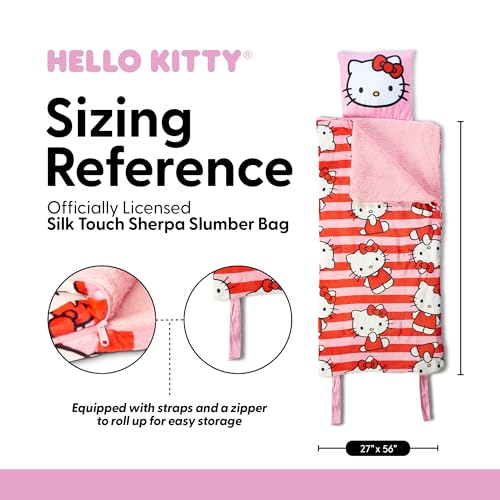Silk Touch Sherpa Slumber Bag for Boys and Girls, Sleeping Bag with Zipper, Sleepover Set, 27 x 56 inches - color: Hello Kitty Bow Friendly w/ Pillow