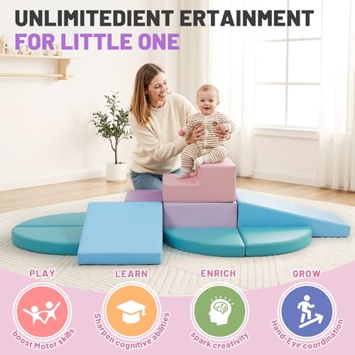 9-Piece Climbing Toys: Soft PU Leather Foam Blocks - Climb and Crawl Activity Blocks - Play Gym Equipment Indoor for Development(Macaroon) - style: Macaroon