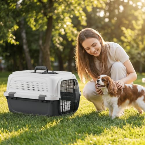 Magshion 22 Inch Hard-Sided Dog Cat Carrier, Grey | Top&Front Door Access, Plastic Dog Kennel for Traveling, Durable Handle, Ventilation, Detachable Pet Bowl, For Pet Up 26 lbs - size: 22.0"L x 14.5"W x 15.0"H