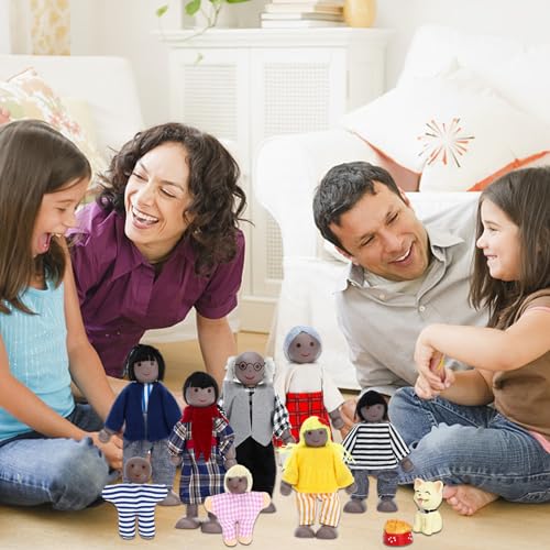 ONEST 20 Pieces Wooden Dollhouse Family Set Mini People Figures Dog Cat Sets Dollhouse Dolls Wooden Doll Family Pretend Play Figures Accessories for Pretend Doll House Toy - style: A Set