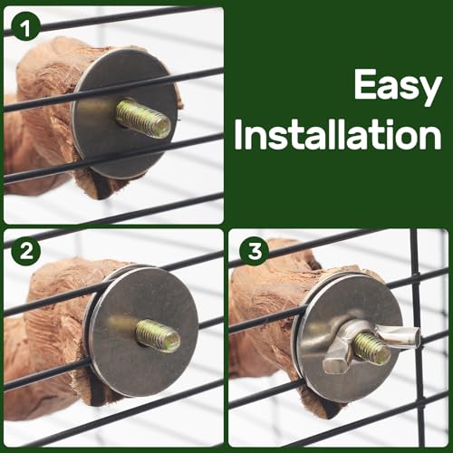 3-Piece Premium Bird Perch Stand with Natural Grape Wood Branch, Paw Grinding Fork, Chewing Stick, Cage Accessories for Parakeets, Budgies, Cockatiels, Finches, Lovebirds - size: 3Piece