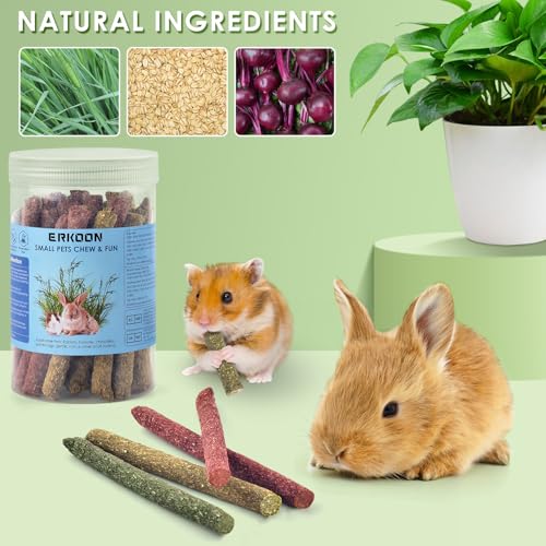 ERKOON 114Pcs Rabbit Chew Toys Timothy Hay Sticks, Guinea Pig Toys for Teeth Natural Molar Sticks Rabbits Treats for Bunnies, Chinchilla, Guinea Pigs, Gerbil, Hamster - size: 10.67 Ounce (Pack of 3)