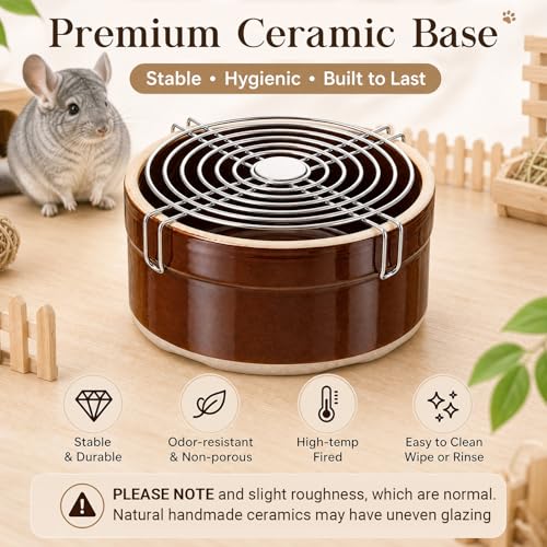 Maxcheck Ceramic Chinchilla Corner Litter Box Set for Small Pets, Chew Resistant Trainer Tip-Proof 7" Round Litter Pan with Stainless Steel Grid Plastic Bags for Hamster, Hedgehog, Gerbil, Ferret