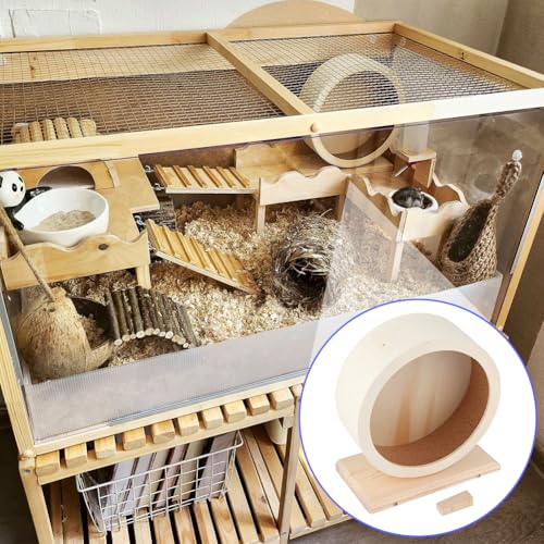 Tiiyee Wooden Hamster Exercise Wheel, Silent Silent Running Wheel Wooden Small Pets Quiet Spinner Play Toy Cage Accessories for Dwarf Syrian Hamster Rat Gerbil Mice Guinea Pigs(S)