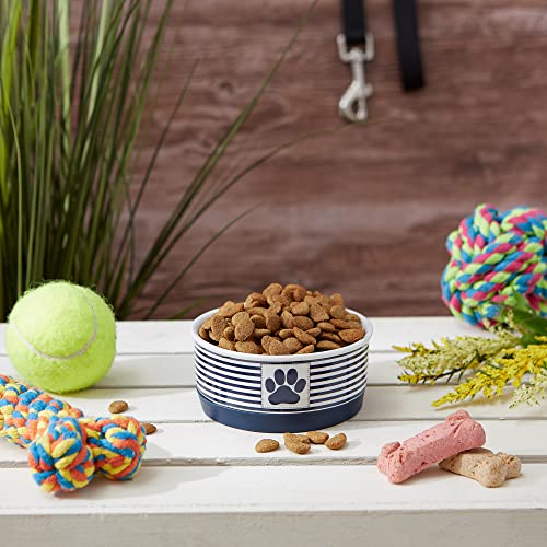Bone Dry Paw & Patch Ceramic Pet Collection, Small Bowl, 4.25x2", Nautical Blue - color: Nautical Blue, size: Single Bowl, Small 4.25x2"