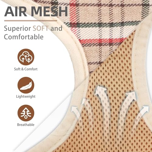 PUPTECK Soft Mesh Dog Harness and Leash Set Pet Puppy Cat Comfort Padded Vest No Pull Harnesses, Khaki, S - color: Khaki, size: S (NECK: 12", CHEST: 14"-18")