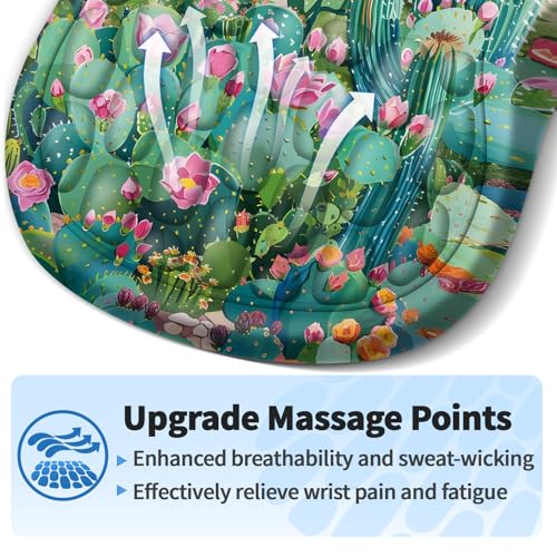 YIWEI Ergonomic Mouse Pad with Wrist Rest for Carpal Tunnel Pain Relief | Memory Foam Wrist Support,Non-Slip Rubber Base, Keyboard Computer Mousepad,Lycra Cloth Surface,Gaming Home Office - color: Cactus