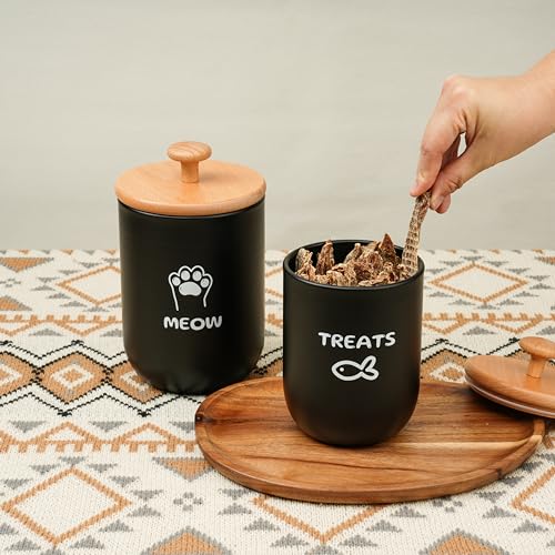 Cat Treat Container with Airtight Lid, Cat Food Oganizer Dry Food, Cat Food Storage Containers, Pet Treats Canister, Cat Treat Jar Set of 2-8.3x4.9 & 7.1x4.3 (Black) - color: Black